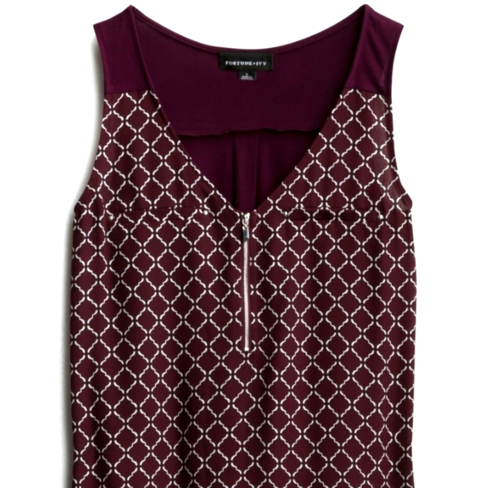 Burgundy with white details sleeveless blouse - XL by Fortune + Ivy